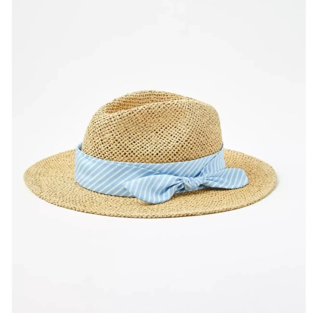 LOFT NWT Women's Striped Tie Straw Fedora Hat